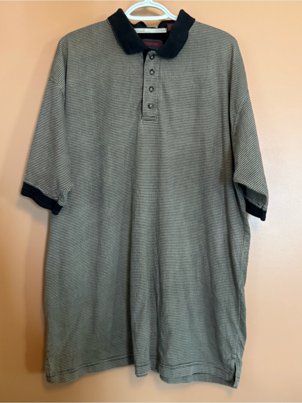 Vintage 90s Cougar LTD Mens XL Houndstooth Check Polo Shirt Black Gray Preppy